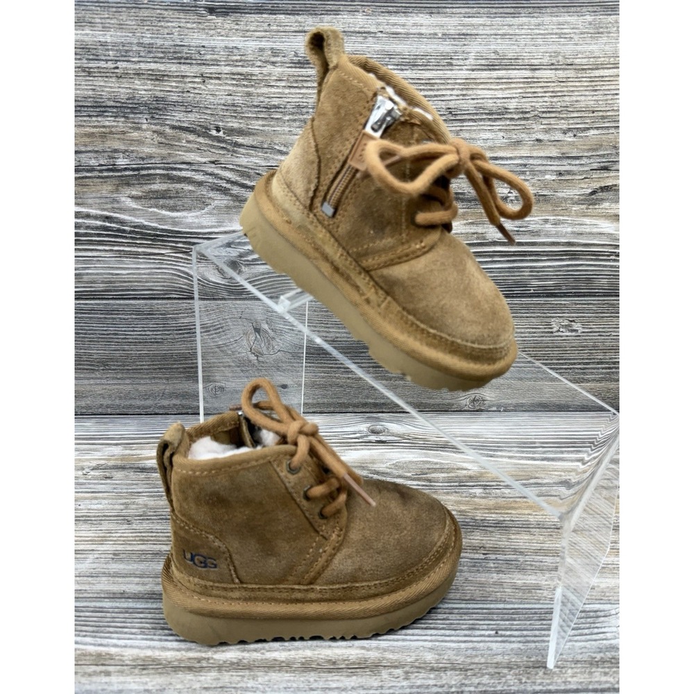 UGG Neumel II Boot Suede Brown Toddler SIZE 6 Sherpa Fleece Lined Side Zipper